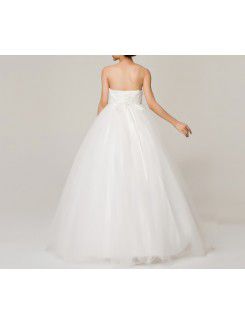 Satin Strapless Floor Length Ball Gown Wedding Dress with Crystal