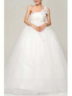 Satin une épaule étage longueur robe de bal de mariage robe avec cristal