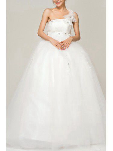 Атласа одно плечо длиной до пола, бальное платье свадебное платье с кристаллом