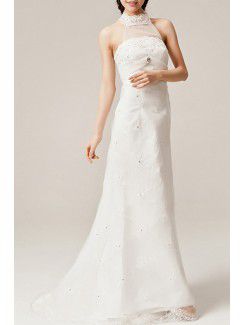 Lace Halter Floor Length Mermaid Wedding Dress with Crystal