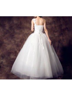 Satin One Shoulder Floor Length Ball Gown Wedding Dress with Crystal