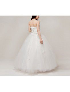 Satin Strapless Floor Length Ball Gown Wedding Dress with Embroidered