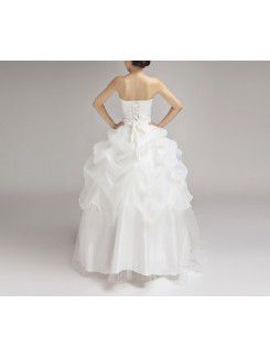 Satin Strapless Floor Length Ball Gown Wedding Dress with Pearls