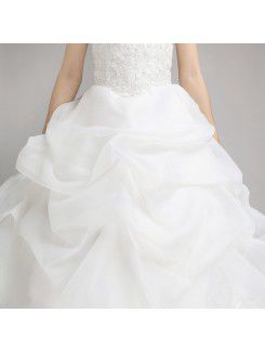 Satin Strapless Floor Length Ball Gown Wedding Dress with Pearls