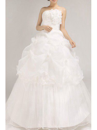 Organza longueur de plancher de bal robe de mariée robe bustier de fleurs à la main