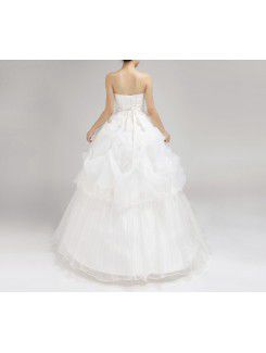 Organza Strapless Floor Length Ball Gown Wedding Dress with Handmade Flowers