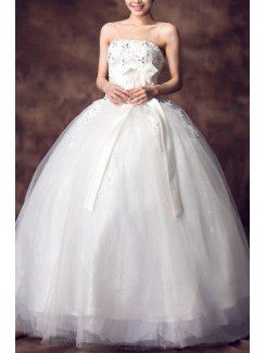 Satin Strapless Floor Length Ball Gown Wedding Dress with Crystal