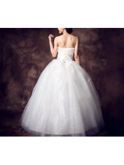 Satin Strapless Floor Length Ball Gown Wedding Dress with Crystal