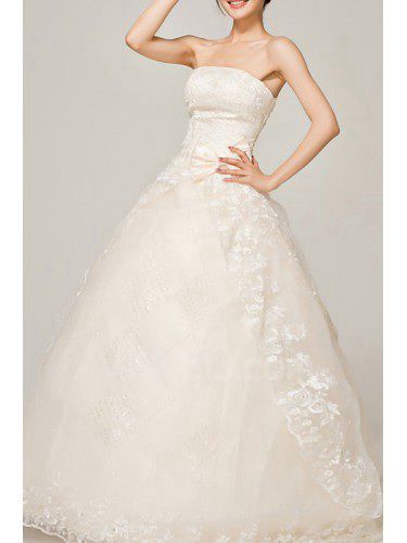 Satin longueur de plancher de bal robe de mariée robe bustier brodé de