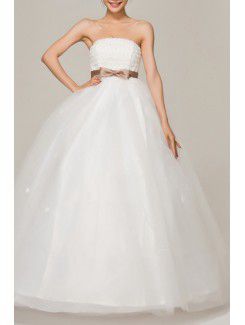 Satin Strapless Floor Length Ball Gown Wedding Dress with Sequins