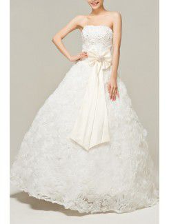 Satin Strapless Floor Length Ball Gown Wedding Dress with Sequins