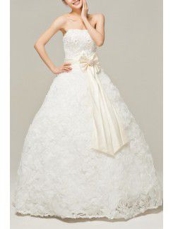 Satin Strapless Floor Length Ball Gown Wedding Dress with Sequins