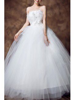 Net Strapless Floor Length Ball Gown Wedding Dress with Sequins