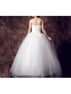 Satin Strapless Floor Length Ball Gown Wedding Dress with Crystal