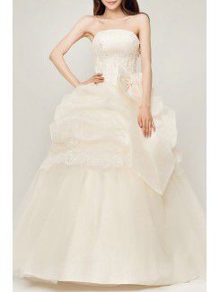 Organza Strapless Floor Length Ball Gown Wedding Dress with Pearls