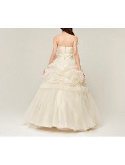 Organza Strapless Floor Length Ball Gown Wedding Dress with Pearls