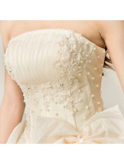 Organza Strapless Floor Length Ball Gown Wedding Dress with Pearls