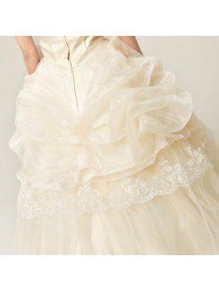 Organza Strapless Floor Length Ball Gown Wedding Dress with Pearls