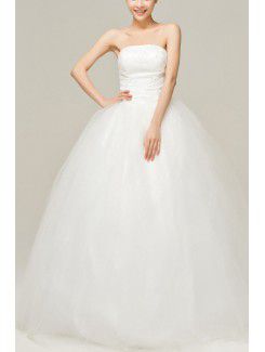Satin stroppeløs gulv lengde ball kjole brudekjole med paljetter