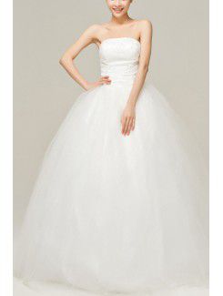 Cetim strapless chão comprimento bola vestido de casamento vestido com lantejoulas