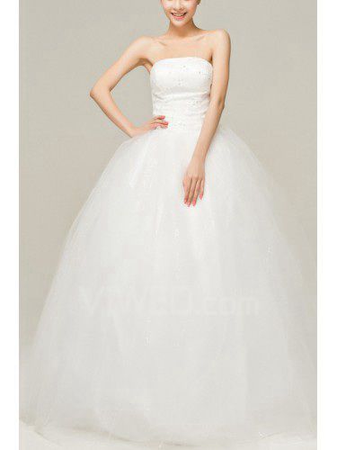 Satin Strapless Floor Length Ball Gown Wedding Dress with Sequins