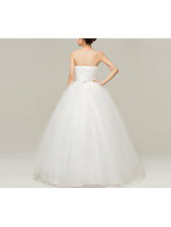 Satin Strapless Floor Length Ball Gown Wedding Dress with Sequins