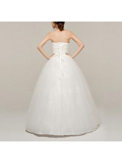 Satin Strapless Floor Length Ball Gown Wedding Dress with Handmade Flowers