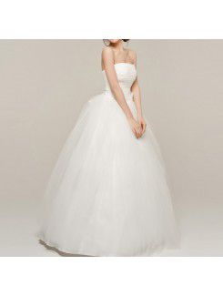 Satin Strapless Floor Length Ball Gown Wedding Dress with Handmade Flowers