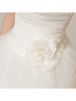 Satin Strapless Floor Length Ball Gown Wedding Dress with Handmade Flowers