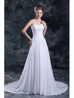 Chiffon Sweetheart Sweep Train A-line Wedding Dress