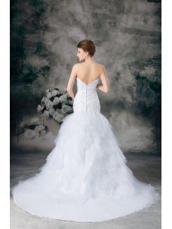 Satin and Net Sweetheart Sweep Train Sheath Embroidered Wedding Dress