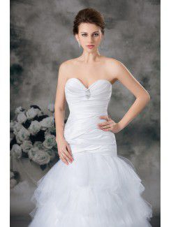 Satin and Net Sweetheart Sweep Train Sheath Embroidered Wedding Dress