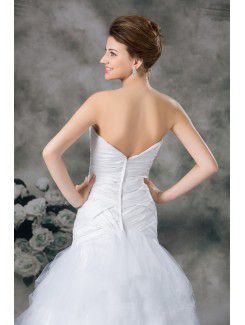 Satin and Net Sweetheart Sweep Train Sheath Embroidered Wedding Dress