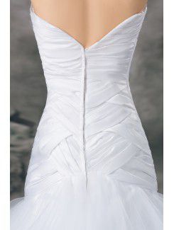 Satin and Net Sweetheart Sweep Train Sheath Embroidered Wedding Dress