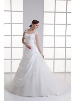 Taffeta Strapless A-line Floor Length Hamd-made Flowers Wedding Dress