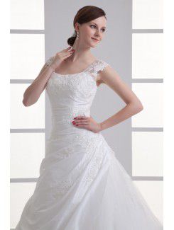 Taffeta Strapless A-line Floor Length Hamd-made Flowers Wedding Dress