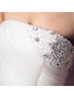 Net Strapless Floor Length Ball Gown Wedding Dress with Beading