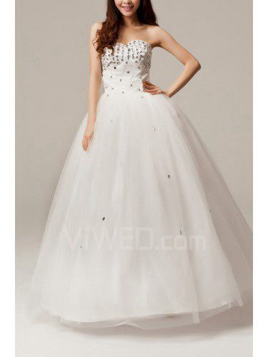 Net Sweetheart Floor Length Ball Gown Wedding Dress with Crystal