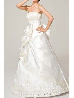 Satin Strapless Floor Length Ball Gown Wedding Dress with Pearls