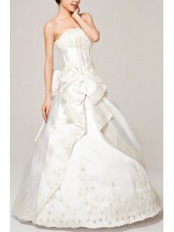 Satin Strapless Floor Length Ball Gown Wedding Dress with Pearls