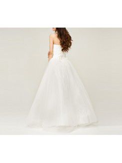 Satin Sweetheart Floor Length Ball Gown Wedding Dress with Handmade Flowers