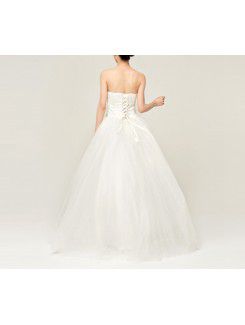 Satin Strapless Floor Length Ball Gown Wedding Dress with Crystal