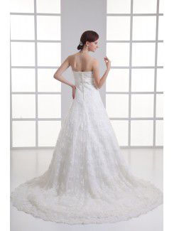 Satin and Net Strapless A-line Sweep Train Sash Wedding Dress