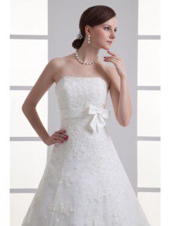 Satin and Net Strapless A-line Sweep Train Sash Wedding Dress