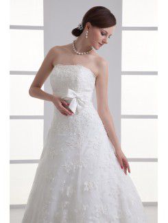 Satin and Net Strapless A-line Sweep Train Sash Wedding Dress