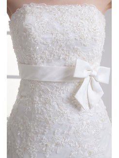 Satin and Net Strapless A-line Sweep Train Sash Wedding Dress