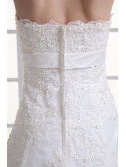 Satin and Net Strapless A-line Sweep Train Sash Wedding Dress