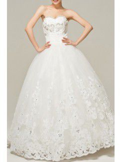 Satin Sweetheart Floor Length Ball Gown Wedding Dress with Sequins