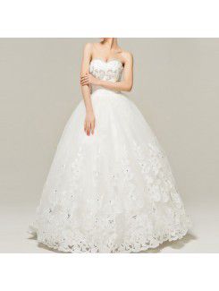 Satin Sweetheart Floor Length Ball Gown Wedding Dress with Sequins
