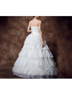 Satin Strapless Floor Length Ball Gown Wedding Dress with Crystal